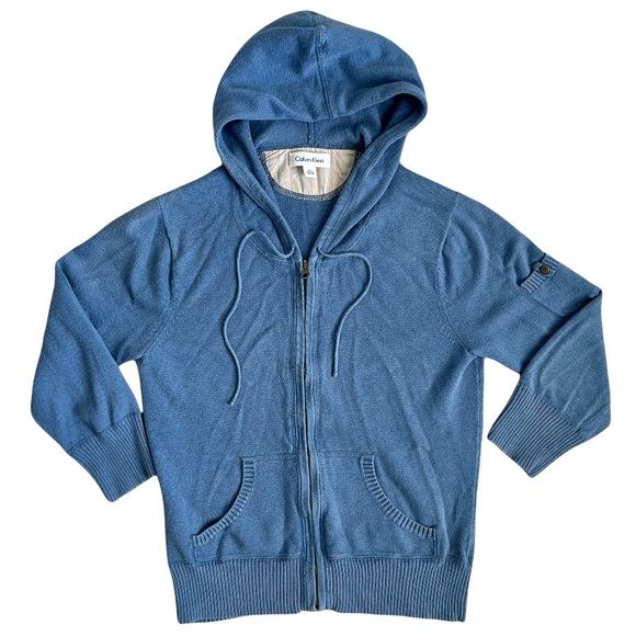 Calvin Klein Tops - 3/15 💚 Calvin Klein 3/4 Sleeve Zip Up Hoodie in Periwinkle Blue